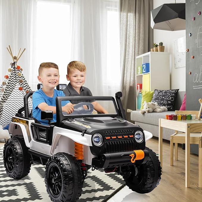 Hetoy 24V 2 Seater Ride On Car for Kids, Electric Truck with Remote Control, Ride on Truck w/ 4-Wheeler Suspension, 4x55W Powerful Engine, 4WD Battery Powered, LED Lights, Soft Braking(Black)