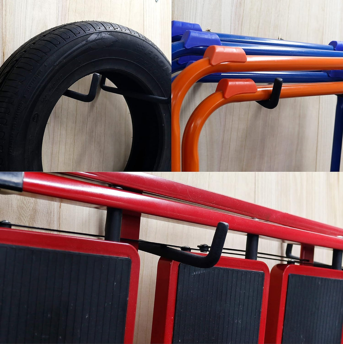 HUHOLE Ladder Hooks 4 Pack Wall Hangers - Ideal for Garage Storage: Ladder, Chair, Cord, Hose, Wheelbarrow