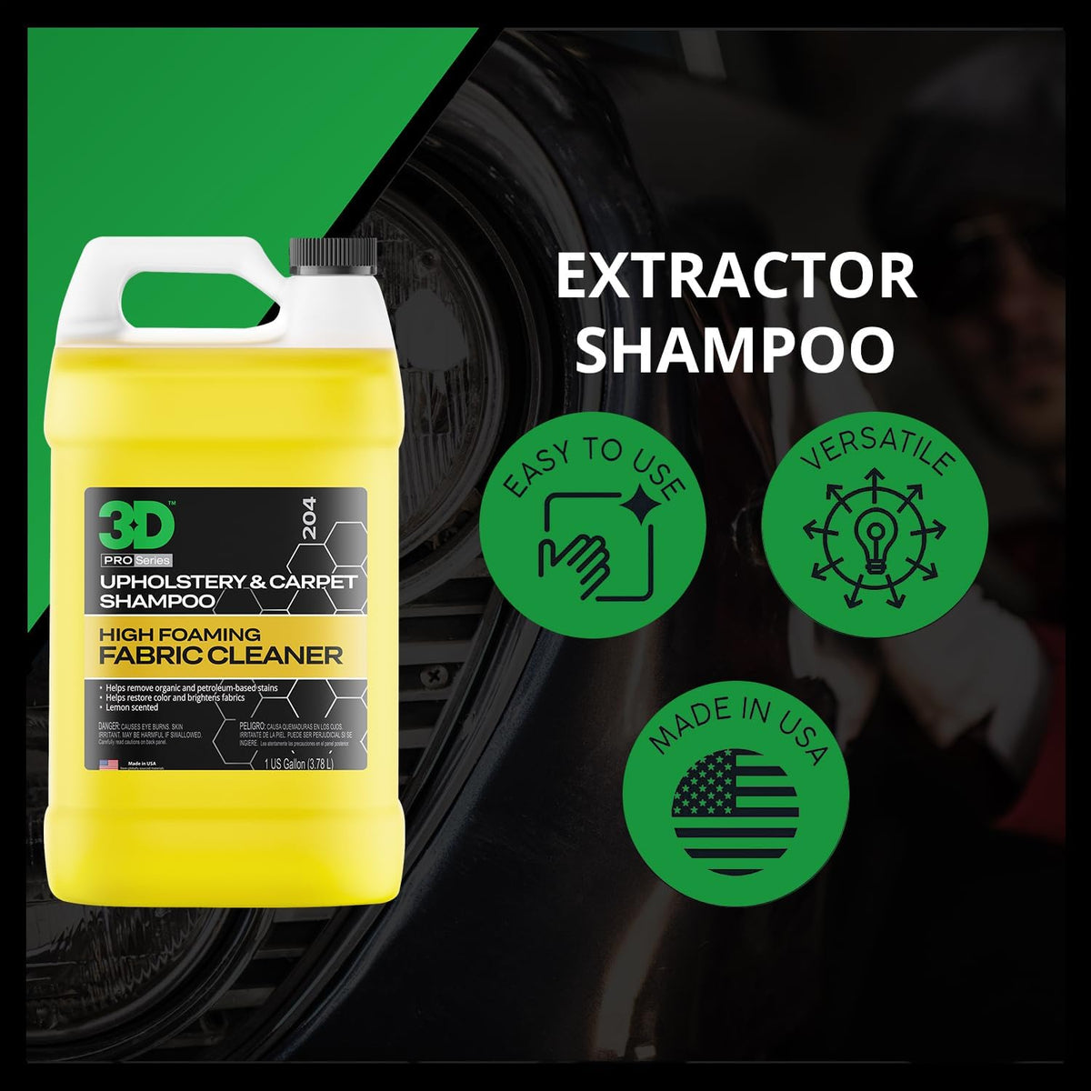 3D Extractor Carpet Cleaner Shampoo for Machine Use - Upholstery Cleaner, Stain Remover & Odor Eliminator - Low Foam, No Residue Formula 1 Gallon