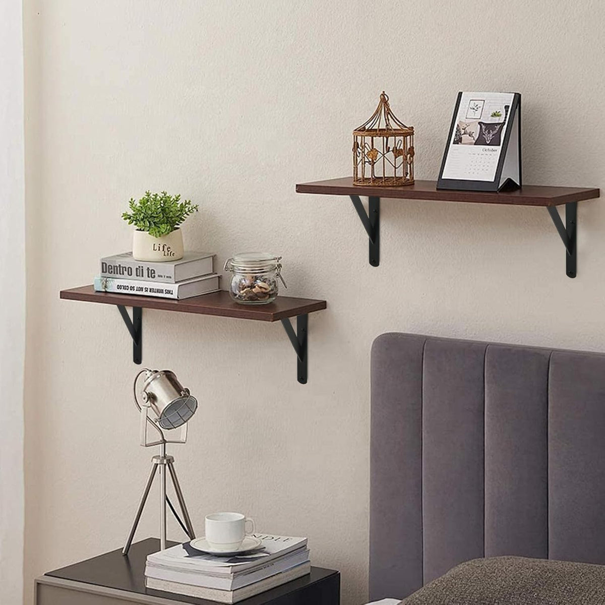 6 Pack L8 x H 6" Black Heavy Duty Shelf Brackets with Screws Metal Shelf Brackets Shelf Support Angle Brackets for Shelves L Brackets Heavy Duty Floating Shelf