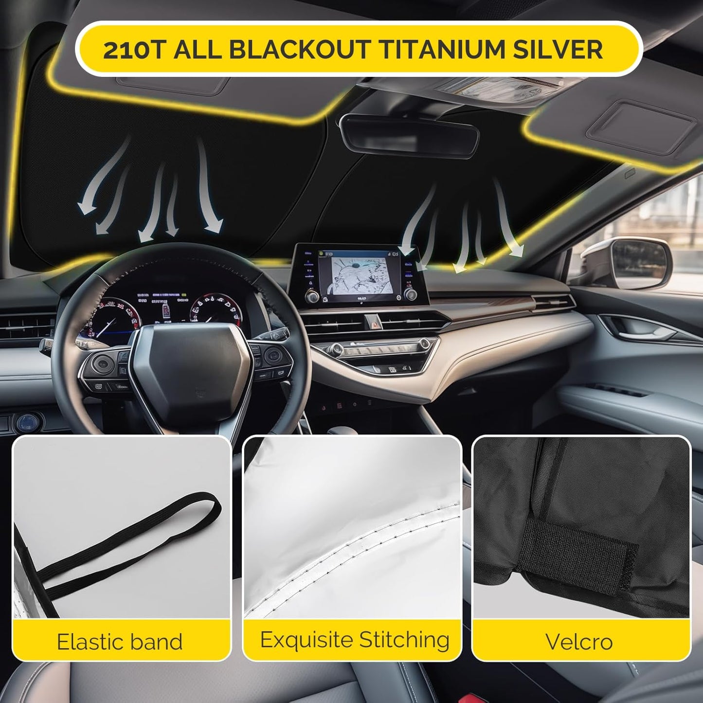 Car Windshield Sun Shade Compatible with 2014-2024 2025 Jeep Grand Cherokee Accessories Foldable Front Window Sunshade Custom Windshield Sun Visor