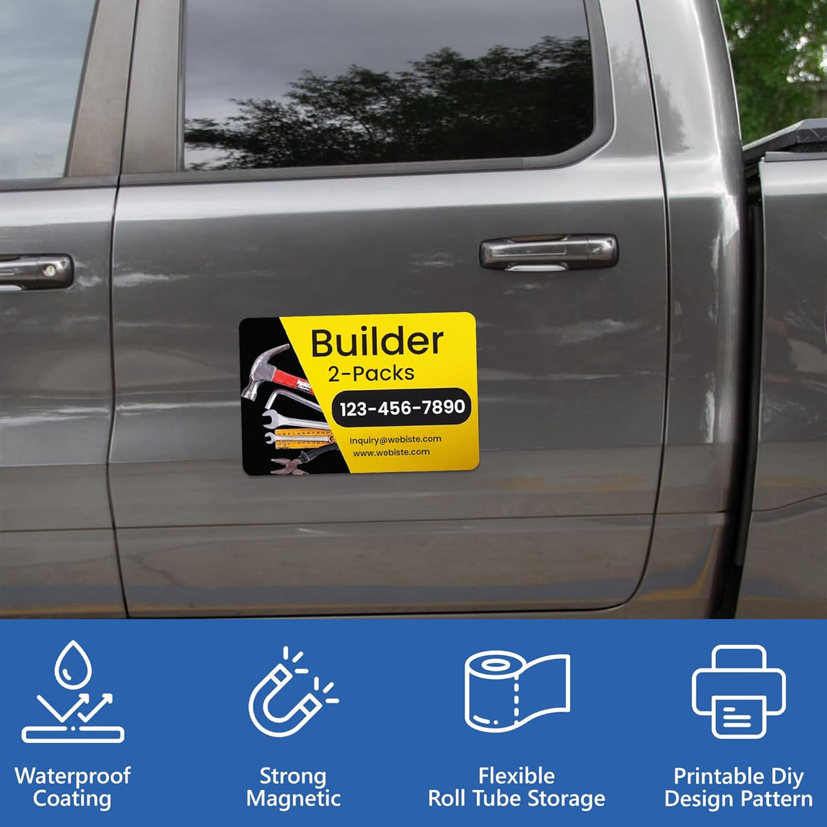 Custom Car Magnet Signs for Businesses (12"x18" Builder Rectangle) 2 pk - Personalized Car Magnets for Builder and Contractor, Advertising Vehicle Promotion - Advertising Magnets for Cars Door