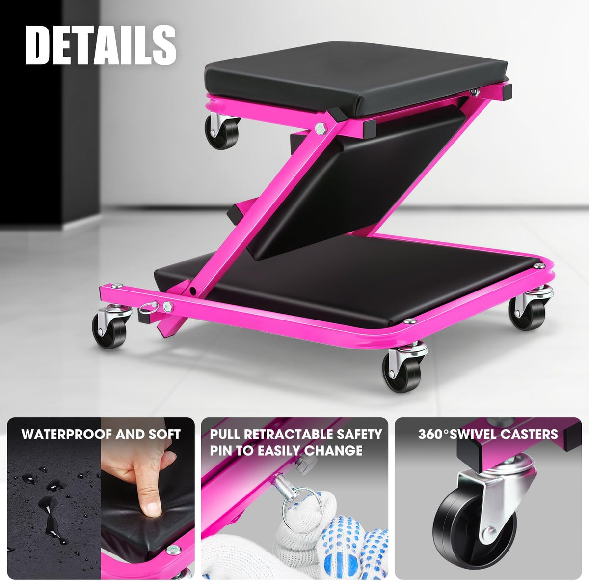 DNA MOTORING 36 Inches 2 IN 1 Rolling Folding Car Creeper/Seat, 6 Pcs 2" Casters, 150kg Weight Capacity, Purple, TOOLS-00185-PR