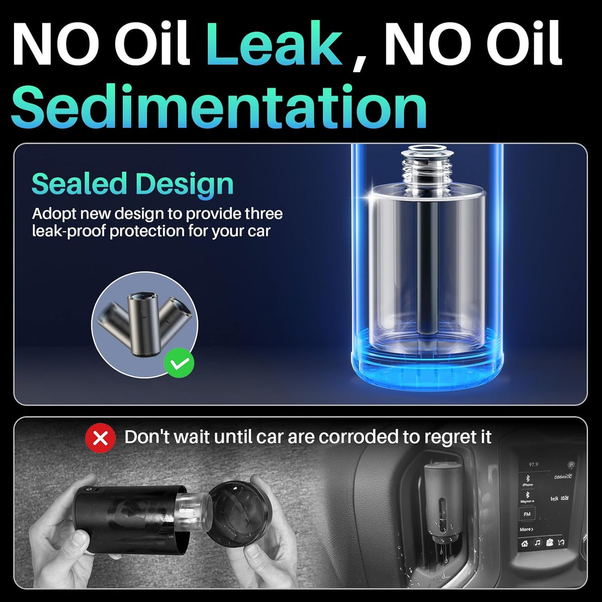 Smart Car Air Freshener Diffuser, Car Diffuser Air Fresheners Long Lasting with 100ml Capacity Essential Oil Last 6 Months, RGB Music Syncing Light, Auto On/Off, 5 Adjustable Car freshener, Azure