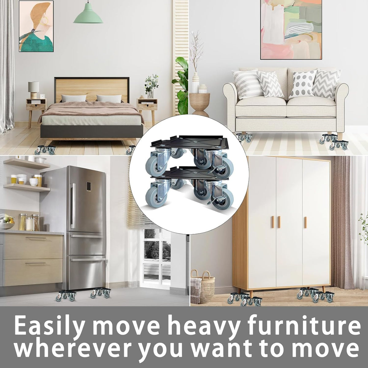 Furniture-Dolly-Furniture-Movers-with-5-Wheels, Furniture Sliders Large Size Carbon Steel Panel Lifter Tool for Moving Heavy Furniture, Furniture Dollies with 2 Brakes, Max Capacity 3335 Ibs