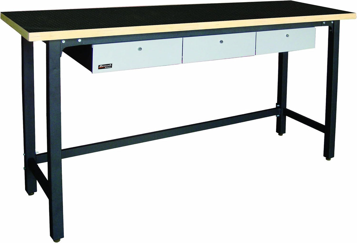 Homak 79-Inch Workbench With 3 Drawers and Wood Top, Steel, GS00579030