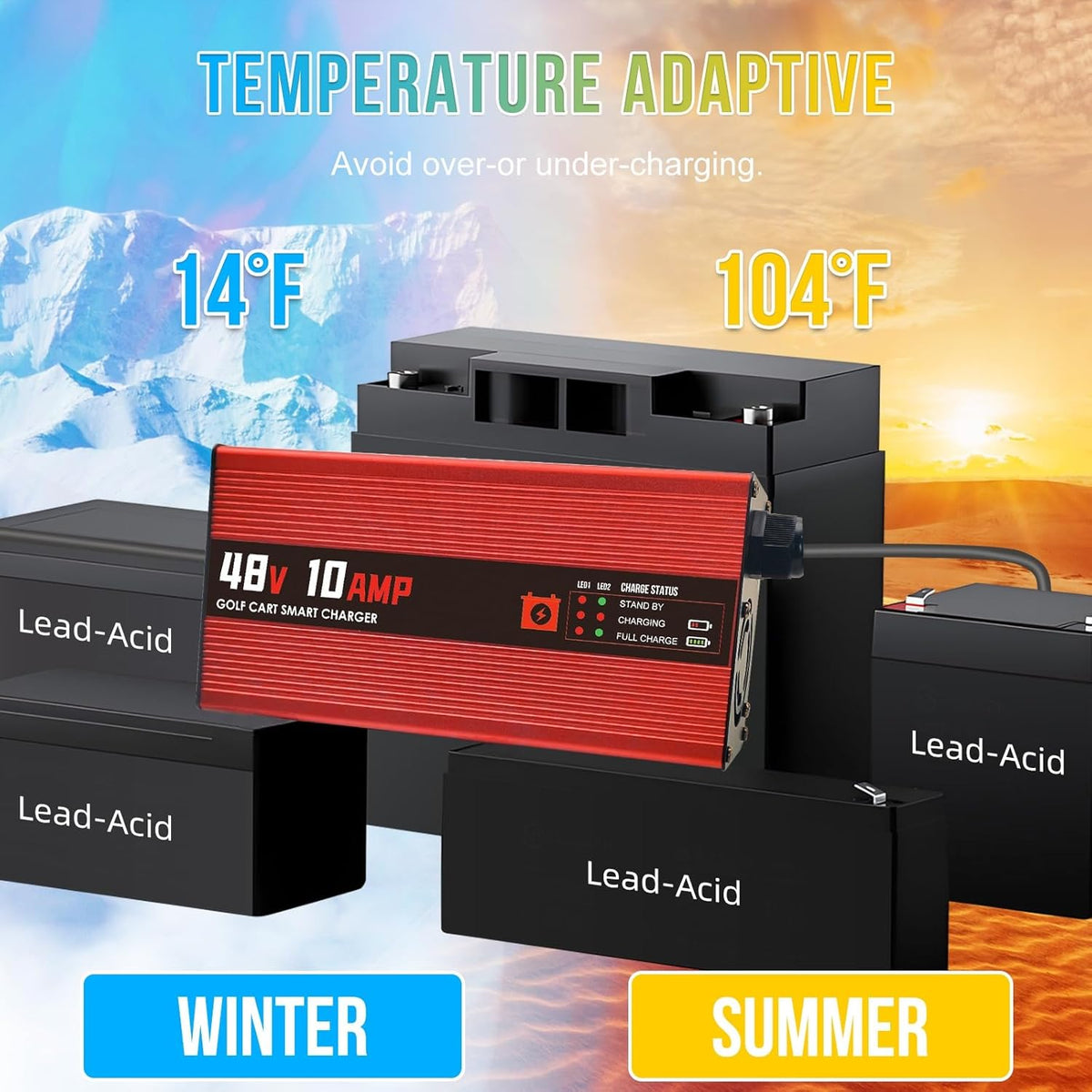 48V 10AMP Golf Cart Battery Charger for 48 Volt G29 Drive & Drive 2 Golf Carts Lead-Acid Battery Smart Charger with 3-Pin Leaf Plug
