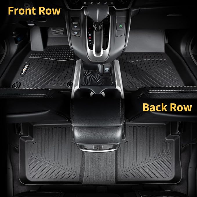 GINOWY-Floor Mats for Buick Enclave 2018-2024, TPE All Weather Mats Enclave with 2nd Row Bucket Seats, Non-Slip Waterproof Winter Enclave Floor Liners Accessories, Black