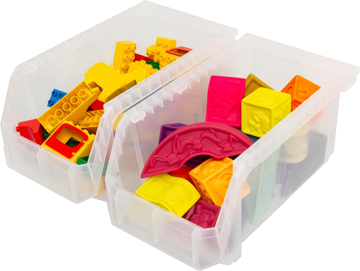 Plastic Containers for Organizing and Storage Bins for Closet, Kitchen, Office, Garage or Pantry Organization, Stackable Bins, Large (14.8" x 8" x 7"), 6-Pack, Clear