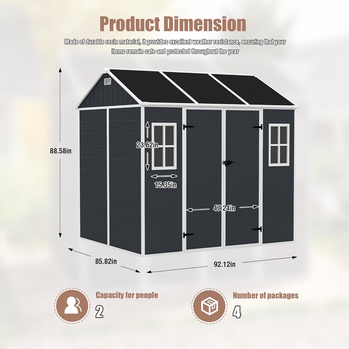 8x7 FT Outdoor Storage Resin Shed with Floor,Waterproof Plastic Garden Bike Shed with Lockable Door, Sloped Roof, Vents & Windows, Easy Assembly Tool Shed for Lawn, Backyard, Patio, Black