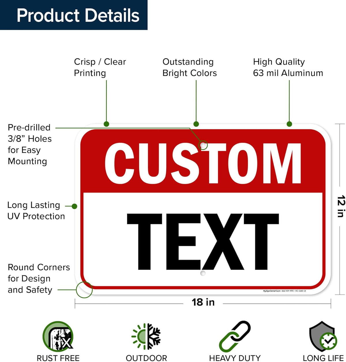 Custom Sign, Custom Sign for Business, Indoor/Outdoor use. 12x18 Inches, Rust Free .063 Aluminum, Fade Resistant, Made in USA by My Sign Center (Header)