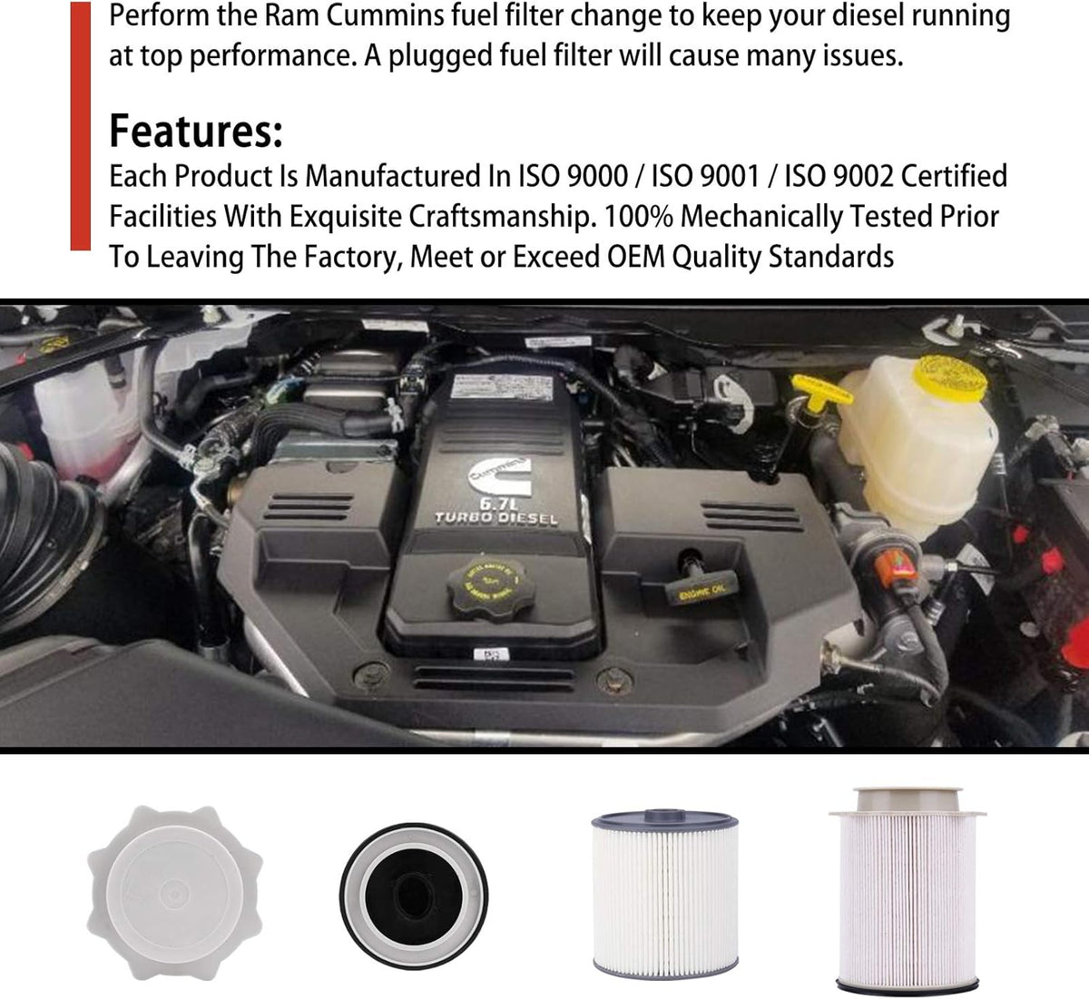 6.7 Cummins Fuel Filter Water Separator Set Fits for 2019 2020 2021 2022 2023 2024 Dodge Ram 2500 3500 4500 5500 6.7L Diesel Turbo Engines, Replaces# 68157291AA and 68436631AA