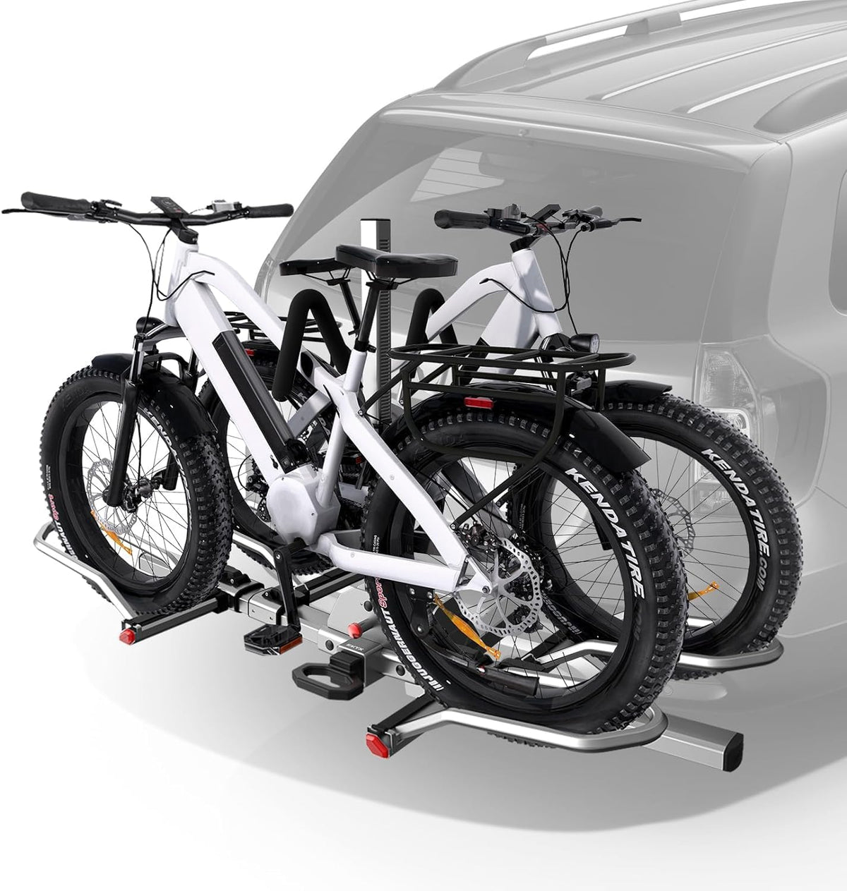 KYX 220 lb Hitch Mounted E-Bike Rack, 2-Bike Rack Platform Style for Cars Trucks SUVs Minivans, fits MTB Gravel Road Bike with Up to 5-inch Fat Tire Carrier Rack - 2" Hitch Receiver (Aluminum)