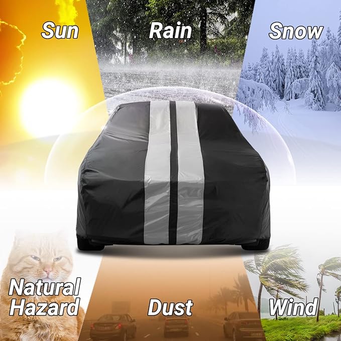 iCarCover Custom Car Cover Compatible with Camaro 1967-1969, Waterproof All Weather Rain Snow UV Sun Protector Full Exterior Indoor Outdoor Car Covers, Stripe (Black/Gray)