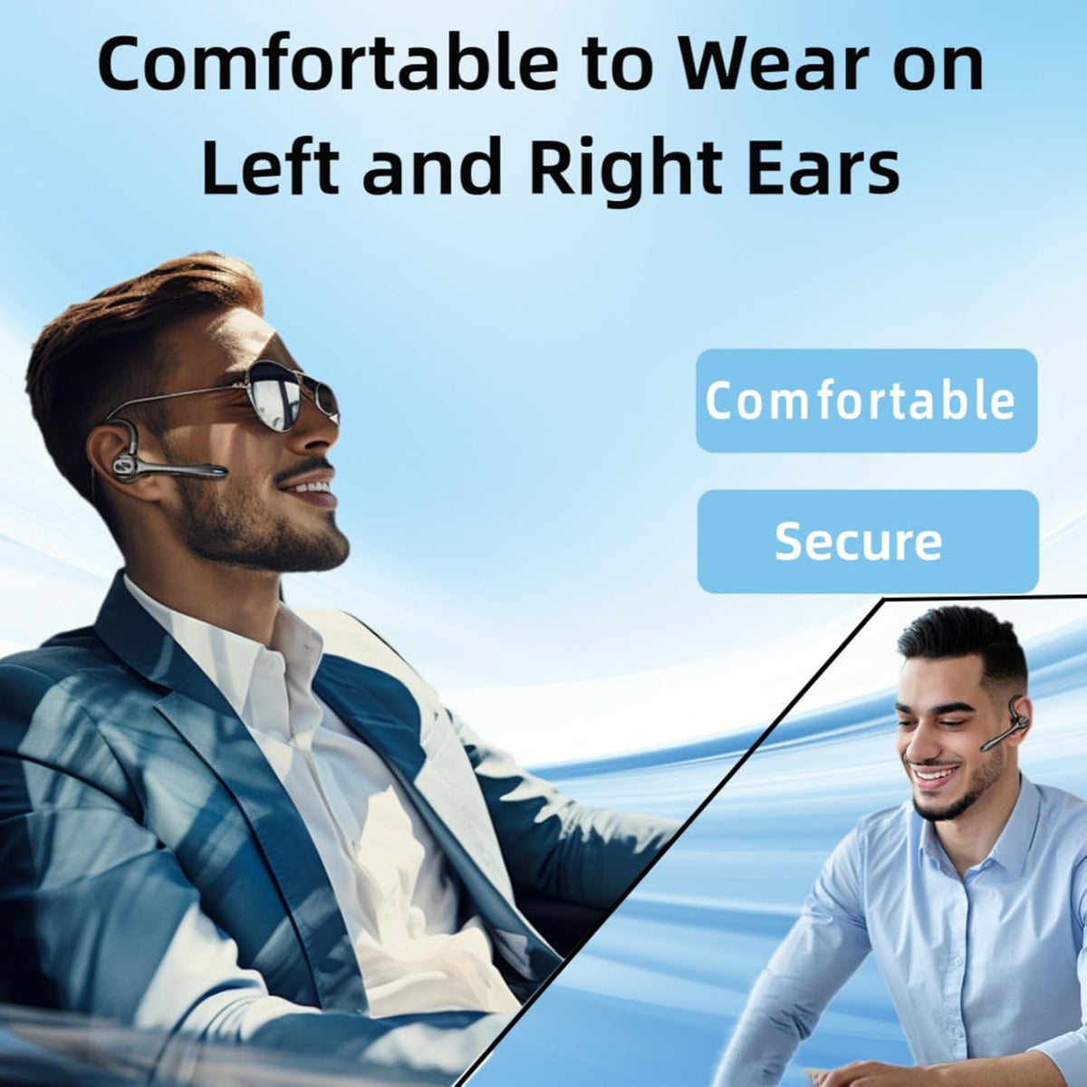Earbuds Bluetooth Headset Wireless Earpiece with Noise Canceling Microphone 160H Standby Time Hands Free Headphones Single Ear Earphones for IOS Android Samsung Cell Phones Business Home Office Gaming
