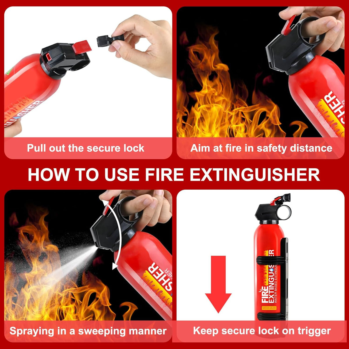 6 Pack Fire Extinguisher for Home with Mount - Upgraded 8-in-1 Portable Fire Extinguisher for Car Vehicle Boat House Kitchen, Water-Based Fire Extinguisher for A, B, C, K Fires