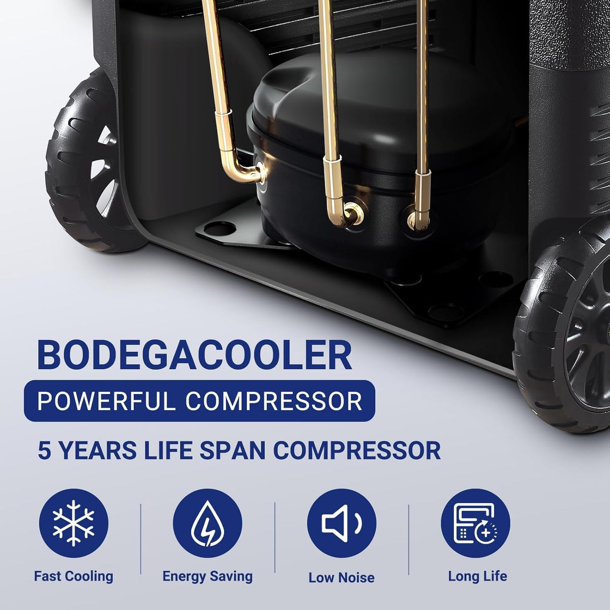 BODEGACOOLER 12 Volt Car Refrigerator,58QT(55L) Car Fridge with Wheels,RV Portable Freezer Single Zone,with APP Control,-4℉-68℉ Car Cooler,12/24V DC & 100-240V AC,for Travel,Camping,Outdoor,Vehicles