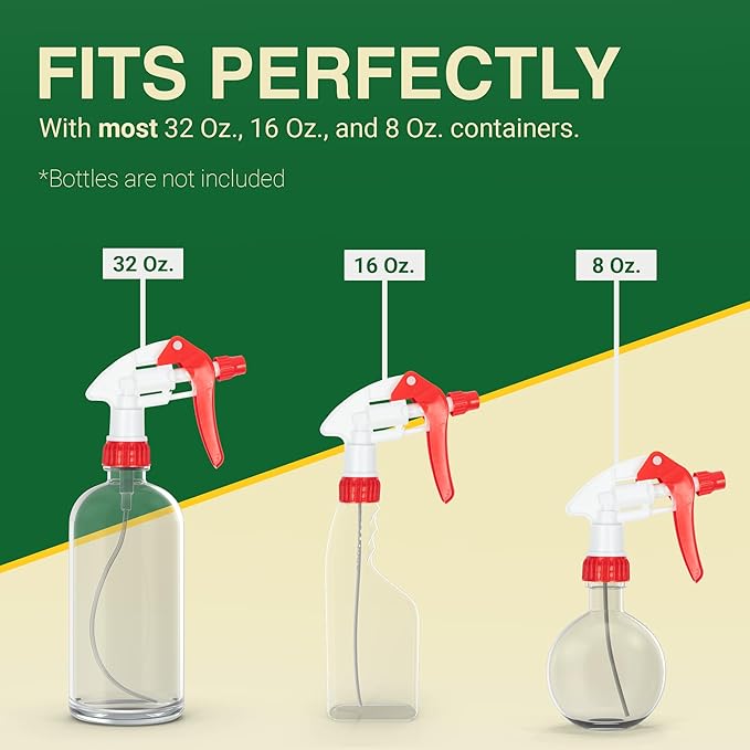 Spray Bottle Nozzle Replacement, Bottle Tops Only - Sprayer Nozzle Triggers for Heavy Duty, Commercial, Home Cleaning Solutions - Fits 8,16,24,32 oz Plastic & Glass Bottles, Red 6 Pack