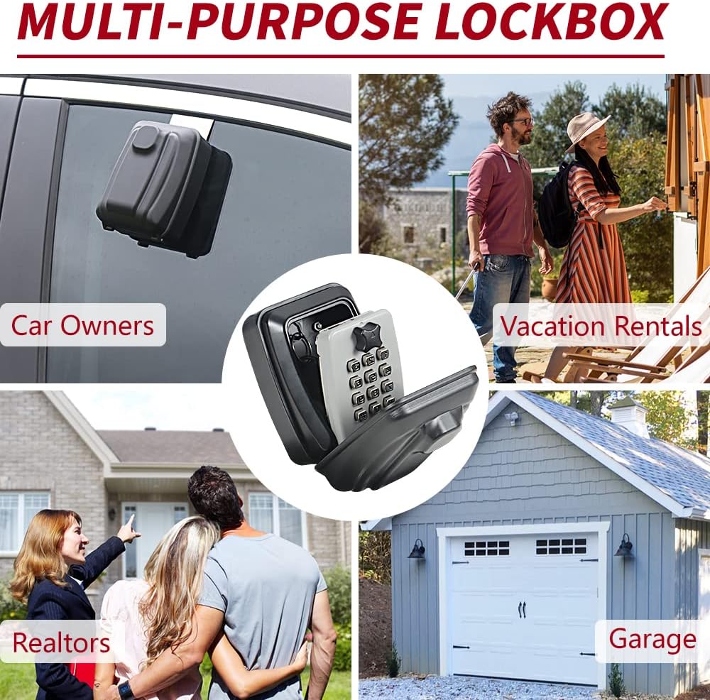Car Window Punch Button Lock Box, Black Portable Car Key Lock Box, Sturdy Waterproof Large Capacity Lock Box for Turo, Ride Share, GetAround Anti-theft devices for vehicles
