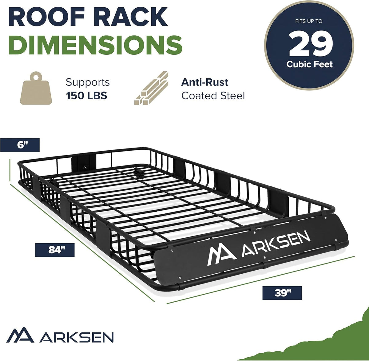 ARKSEN 84 x 39 x 6 Inch Universal 150LB Heavy Duty Roof Rack Cargo with Extension Car Top Luggage Holder Carrier Basket for SUV, Truck, & Car Steel Construction