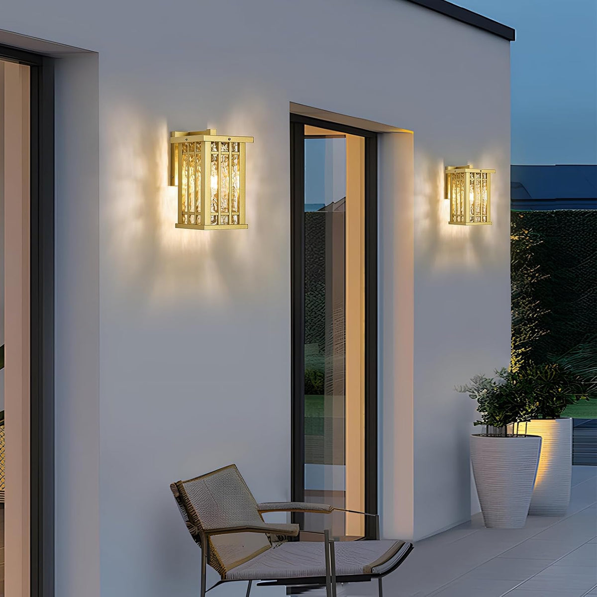 Outdoor Wall Light E26 Base Metal Frame - Gold Exterior Waterproof Lanterns with Clear Glass, Porch Wall Mount Lighting for Garage, Patio(Bulb not Included)