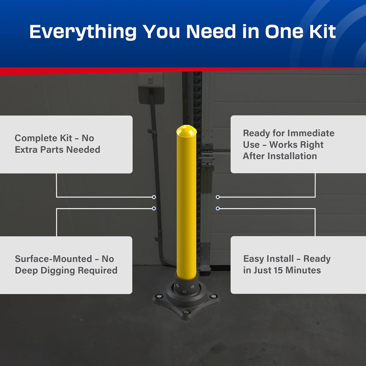 Impact Recovery - SlowStop Steel Rebounding Bollard - Metal Post - Safety Bollard - Made in the USA - 4" x 42"