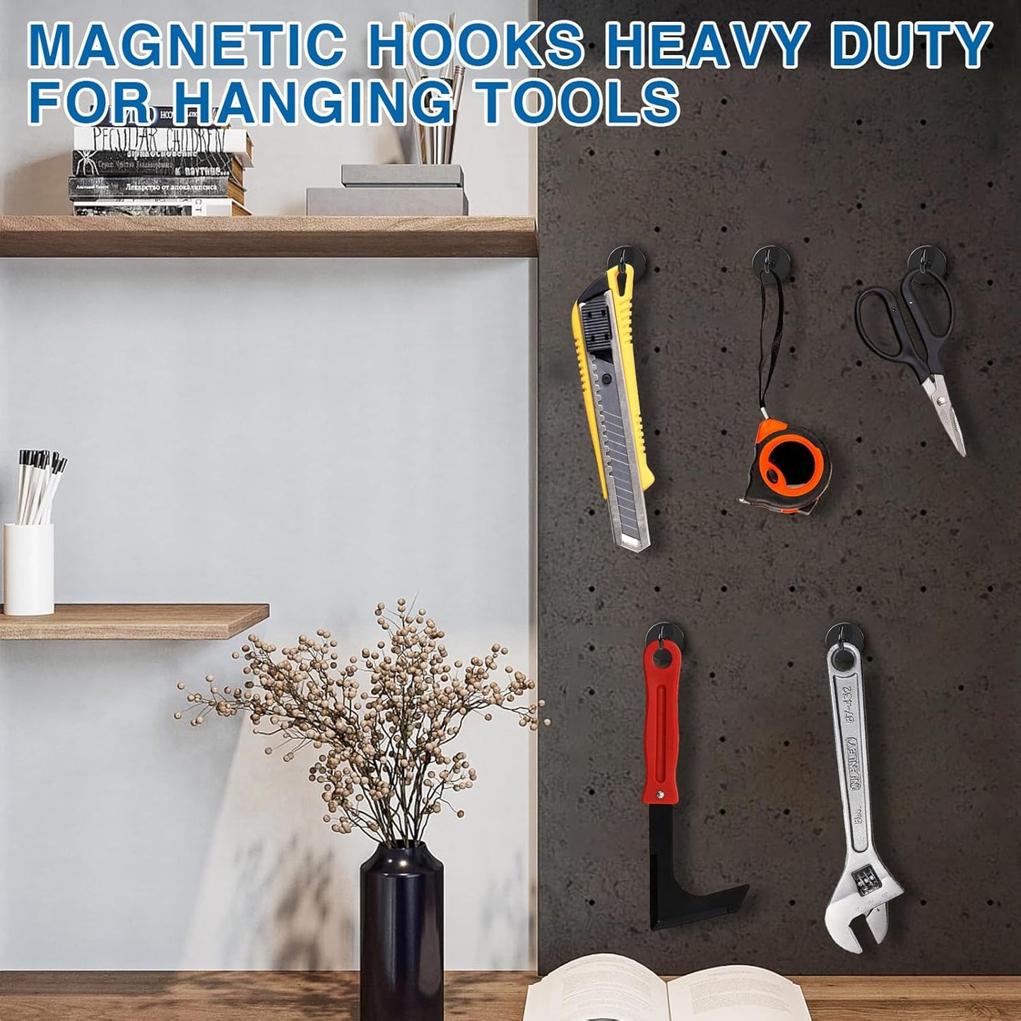 LOVIMAG Magnetic Hooks, 40LBS Black Magnet Hooks Strong Neodymium Magnets with Epoxy Coating, Metal Magnetic Hooks for Refrigerator,Locker Accessories, Cruise, Kitchen, Office, Classroom-6 Pack
