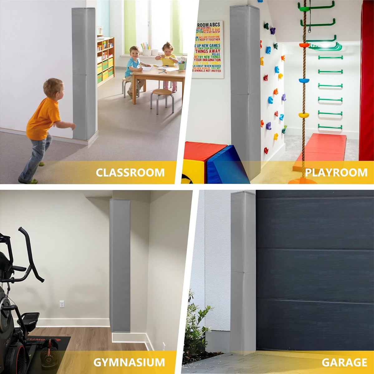 Wall Corner Guards & Edge Protector, Heavy Duty Wall Corner Protective Safety Padding, All-Weather 2 Sides Corner Pad for Gyms, Basketball Court, Playrooms, Garages,etc. (Gray, 6FT Tall 6in Sides)