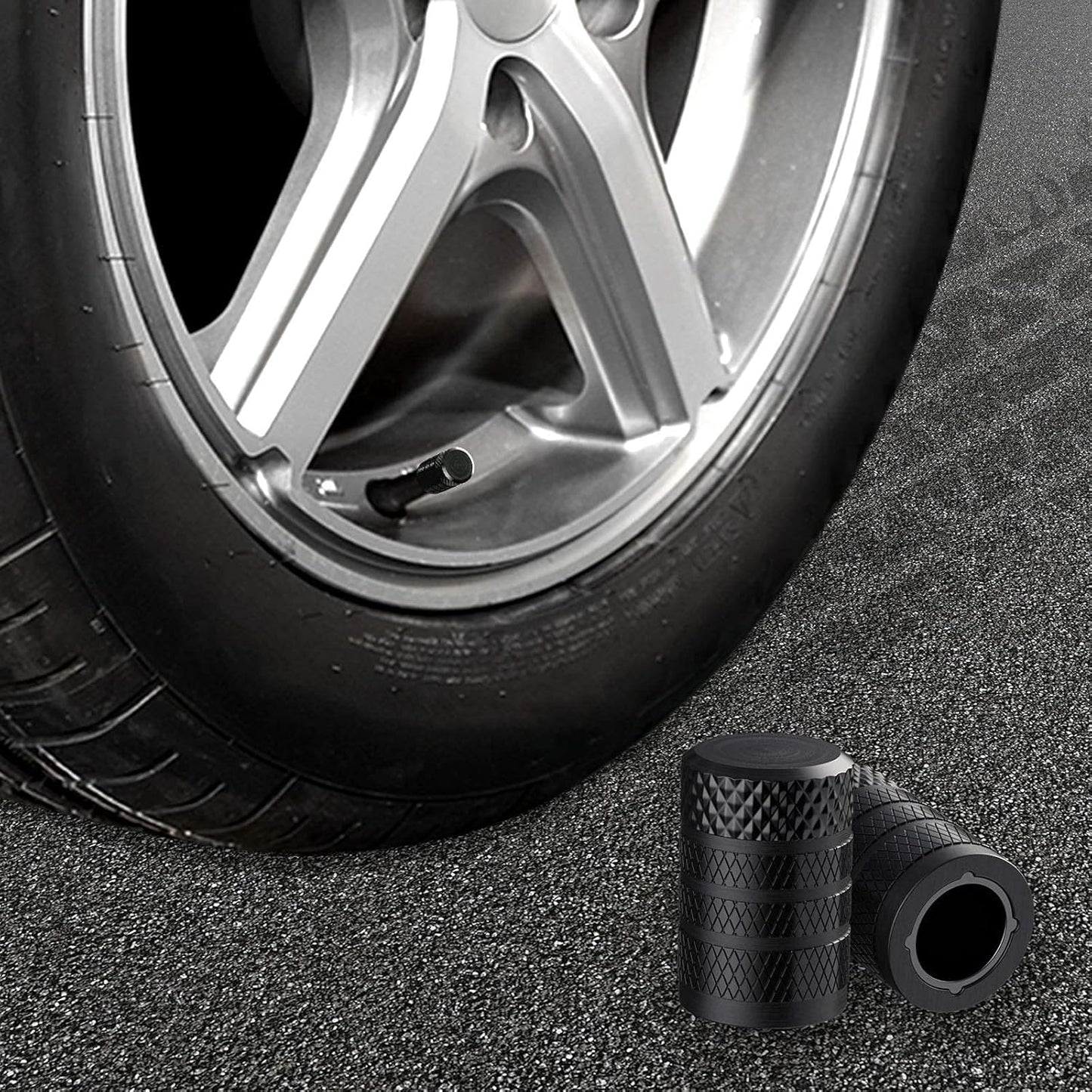 CKAuto Tire Valve Stem Caps, Black, 4 pcs/Pack, Anodized Aluminum Tire Valve Cap Set, Corrosion Resistant, Universal Stem Covers for Cars Trucks Motorcycles SUVs and Bikes