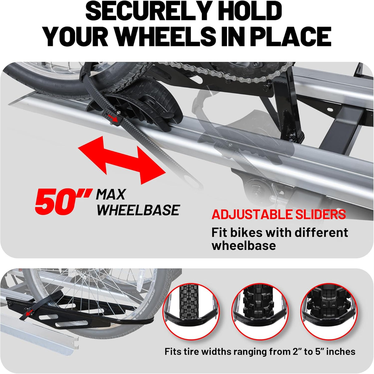 Hitch Mount Bike Rack with Ramp, 200 LB Capacity fits Cars, SUVs, RVs, Trailers, Trucks with 2 Inch Receiver