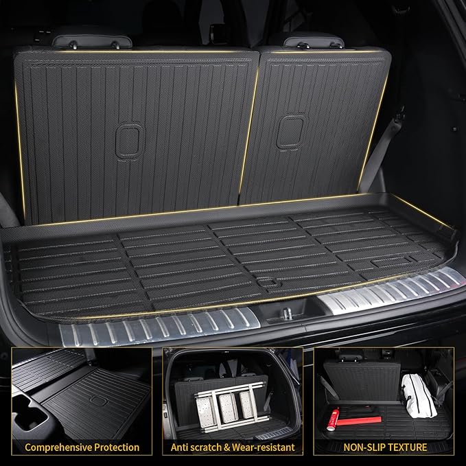 GINOWY- Floor Mats & Cargo Liner for Honda Pilot 2009-2015, All Weather Protection Car Mats Pilot 2015 Non-Slip Waterproof Pilot Trunk Mat Backrest Mats Automotive Floor Liners Accessories Black