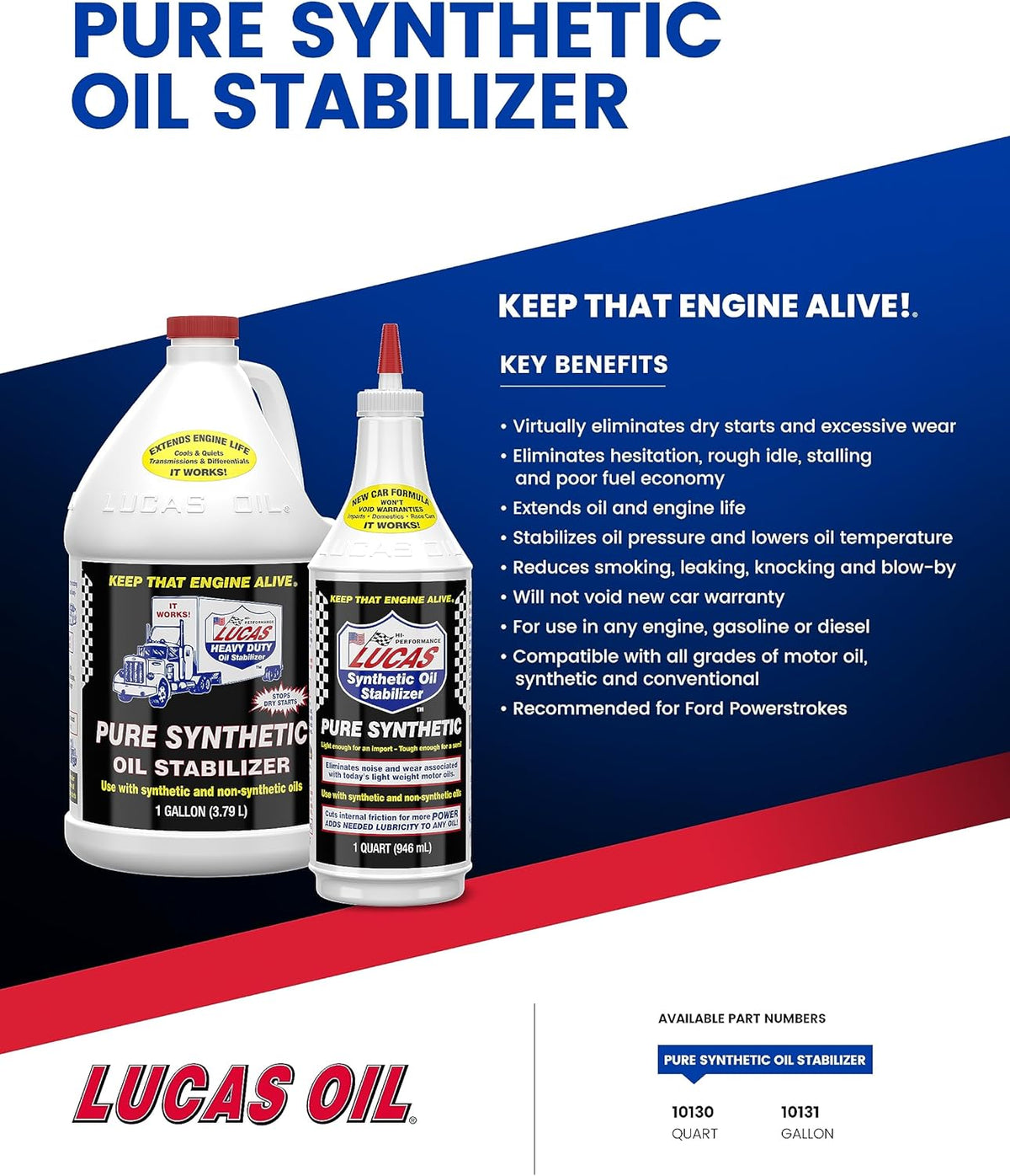 Lucas Oil 10130 Pure Synthetic Oil Stabilizer - 1 Quart (Pack of 2)