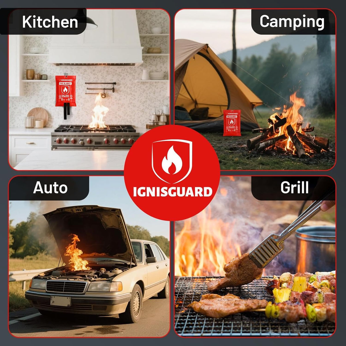 Emergency Fire Blanket for Home and Kitchen, 1-Pack 40"x40", Fiberglass Fire Blankets Emergency for Home BBQ Grill Camping Car Office Warehouse Picnic Fireplace Fireproof Survival Safety