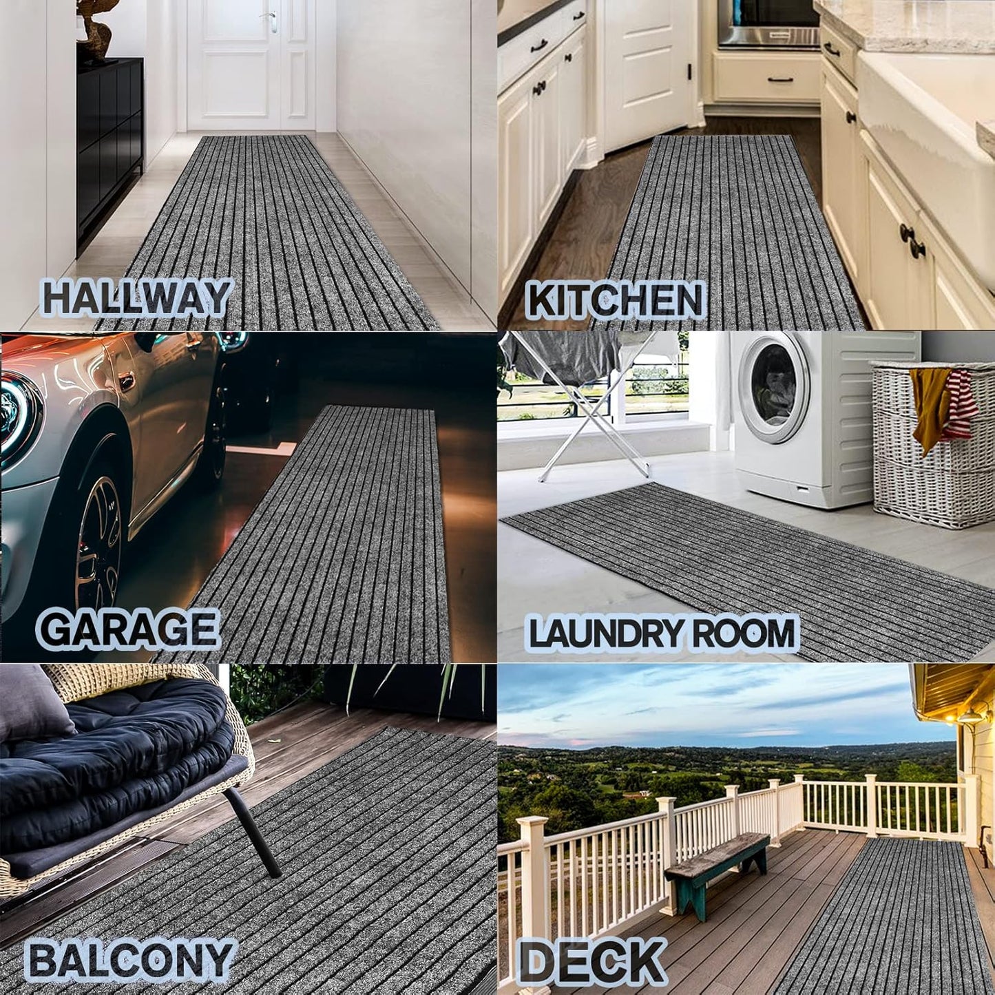 Custom Size Backed Non-Slip Area Rugs Runner, Easy Clean, Waterproof Runner Rugs for Hallway Entryway, Kitchen, Laundry, 4FT x 18FT, Gray Stripe