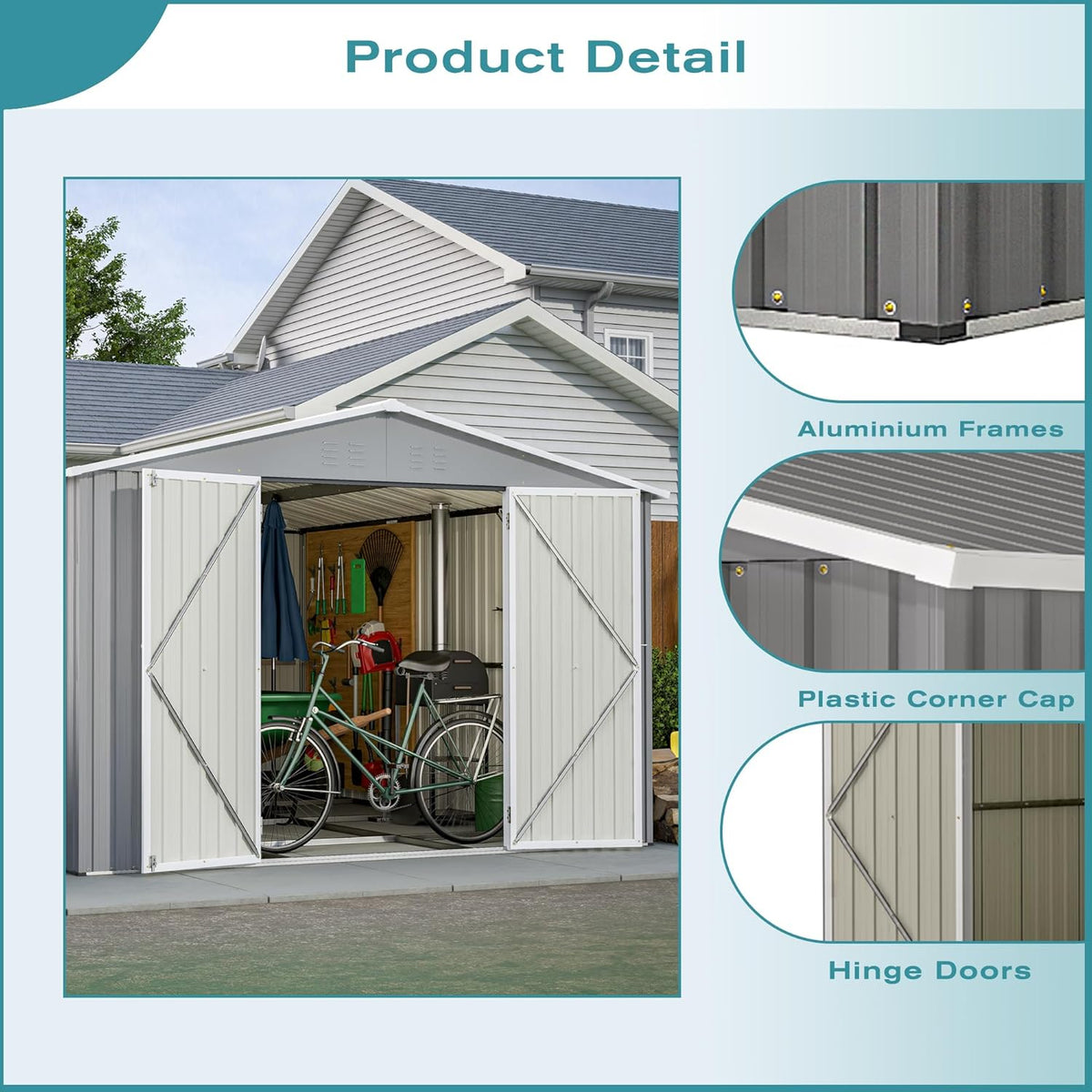 Metal Shed10x12 ft Outdoor Storage Shed,Metal Steel Utility Tool Shed Storage House with Double Lockable Doors and Air Vent for Backyard Garden Patio Lawn Gray