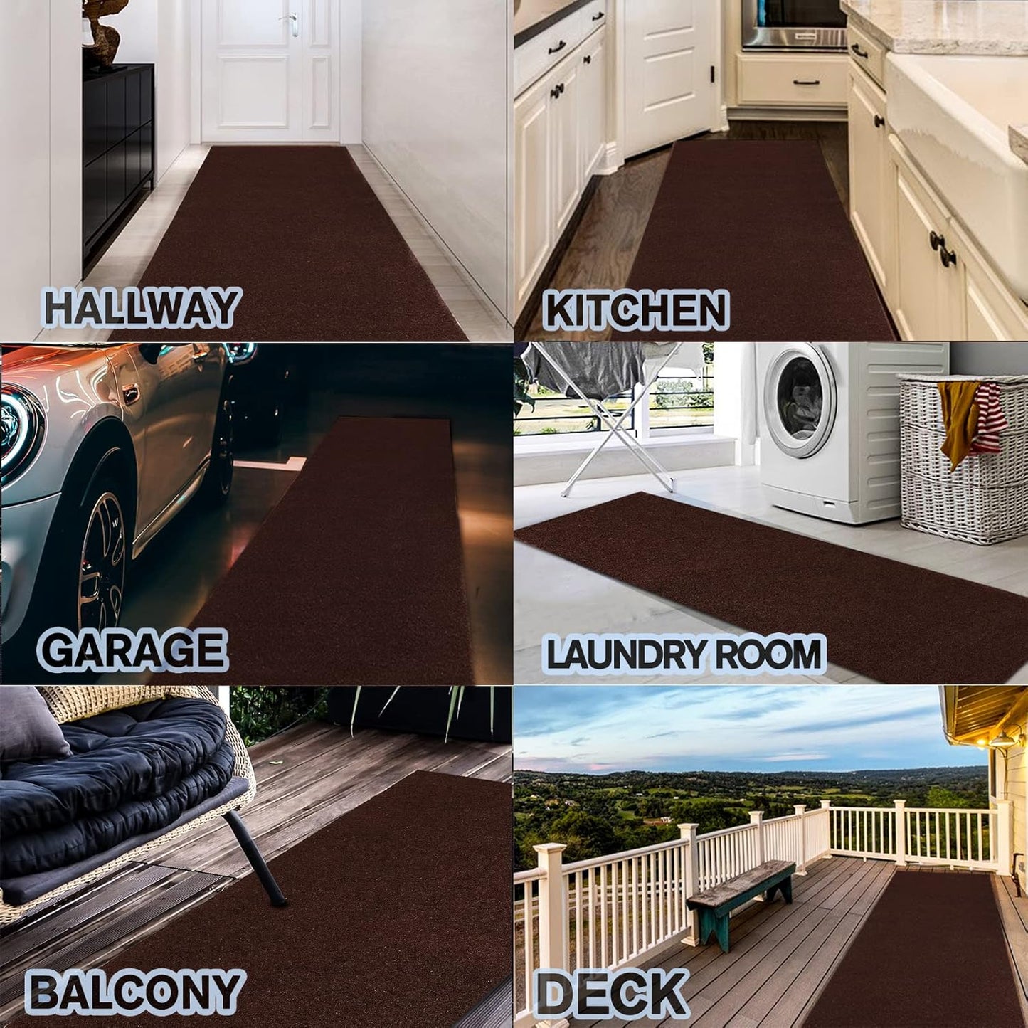 Custom Size Backed Non-Slip Area Rugs Runner, Easy Clean, Waterproof Runner Rugs for Hallway Entryway, Kitchen, Laundry, 4FT x 10FT, Brown