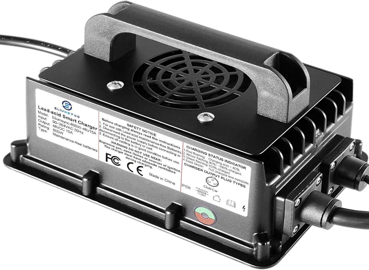 800W Lead Acid Battery Charger 48 Volt 15 AMP 3-Pin Round Plug Club Car Golf Carts
