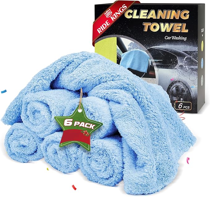 Micro Fiber Cloth,Coral Fleece Towels for Car,SUV,RV,Motorcycle,Boat,Absorbent, Lint-Free, Extra Soft,Reusable and Durable,Interior Microfiber Rags 16in x 16in-Blue 6 Packs