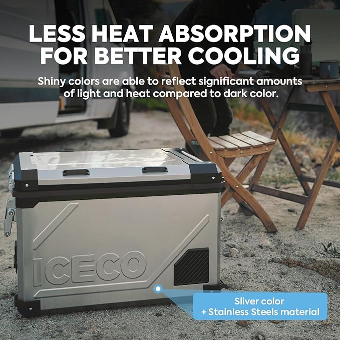 ICECO APL55 Dual Zone Portable Refrigerator Bluetooth Controlled, 55 Liter 12v refrigerator with SECOP Compressor, DC 12/24V, AC 110-240V, for Truck, Car and Home, -4β~68β(Silver)