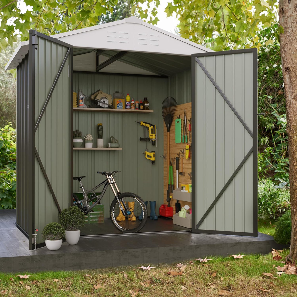 JUMMICO Metal Outdoor Storage Shed 6 x 4 FT Metal Shed with Lockable Door,Waterproof Garden Tool Shed Storage House for Backyard Patio Lawn,Grey
