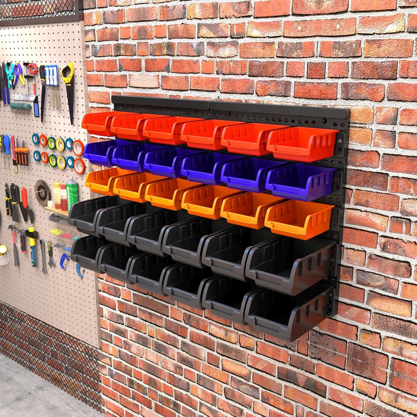 Wall Mounted Storage Bins Parts Rack 4 Colors Bin Organizer Garage Plastic Shop Tool, Garage Organizers and Storage (Style-Classic) 25.2"*16.2"