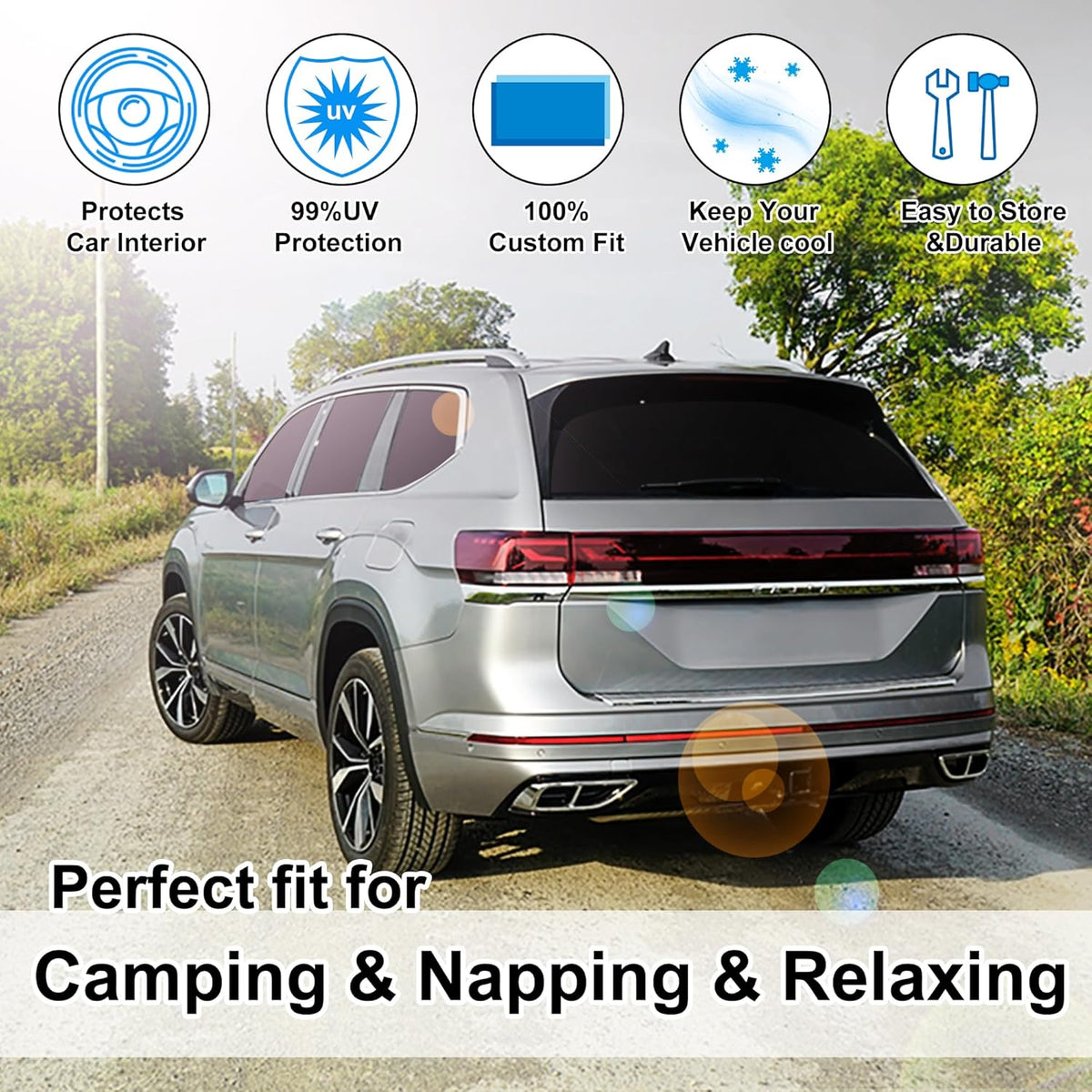 TINGLU Window Shades for Volkswagen VW Atlas 2018-2024 2025 Accessories Car Side Full Windows Rear Triangular Windshield Sun Shade Sun UV Rays Privacy Protection for Camping,Napping,and Relaxing 8PCS
