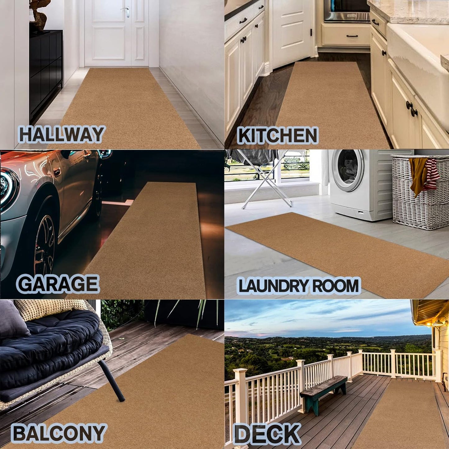 Custom Size Backed Non-Slip Area Rugs Runner, Easy Clean, Waterproof Runner Rugs for Hallway Entryway, Kitchen, Laundry, 3FT x 43FT, Beige