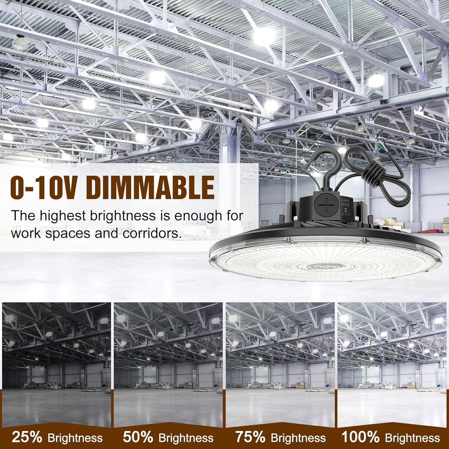 9 Pack 480V LED High Bay Light UL DLC Listed UFO Light 150W 100W 80W Adjustable, Dimmable High Bay LED Shop Lights 5000K Daylight, IP65 Commercial Bay Lighting for Warehouse Factory