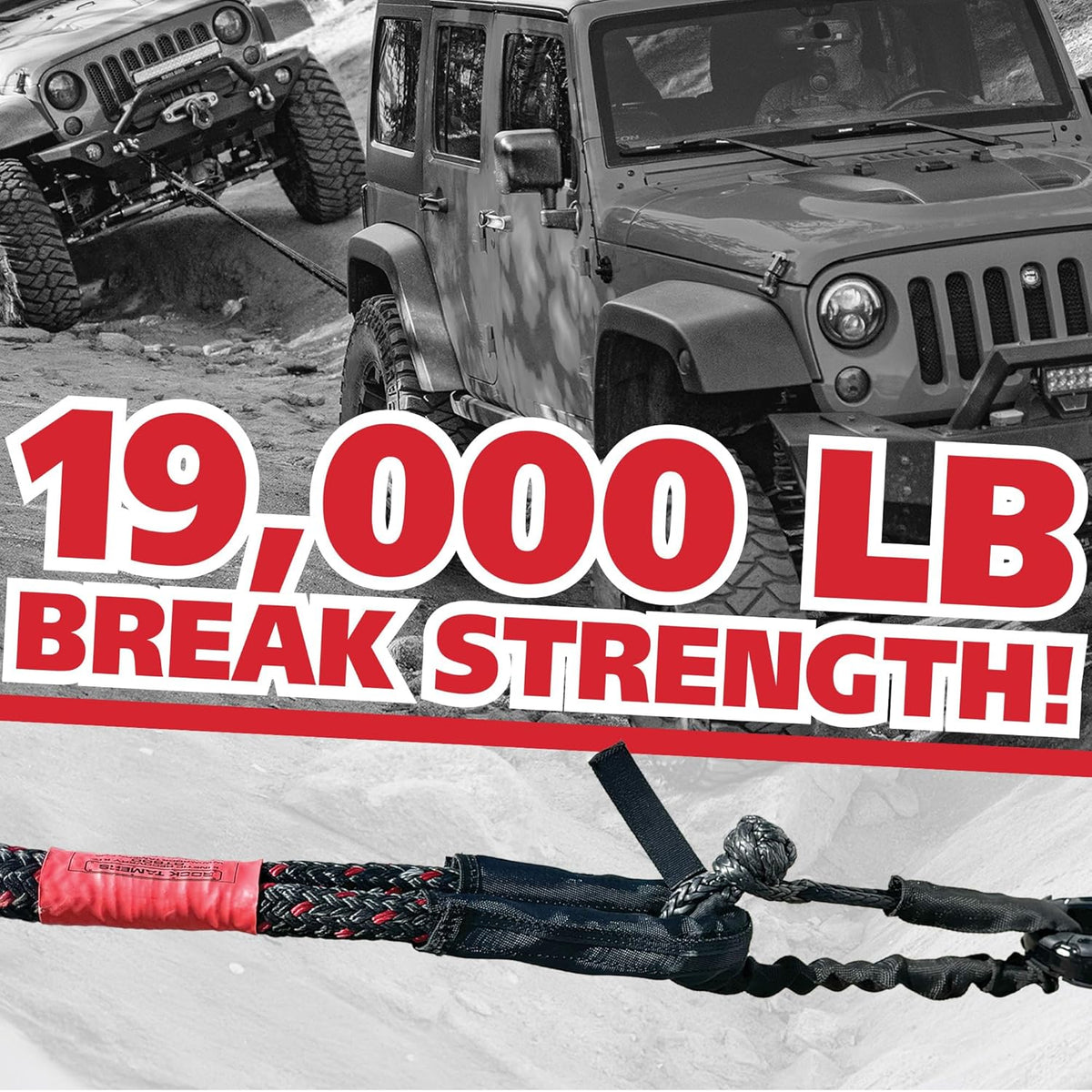 Rock Tamers Kinetic Recovery Rope Kit - Heavy Duty Tow Strap - 3/4" x 30' Kinetic Tow Rope with High-Visibility Reflective Weave - 19,000 lb Break Strength for Vehicle Recovery