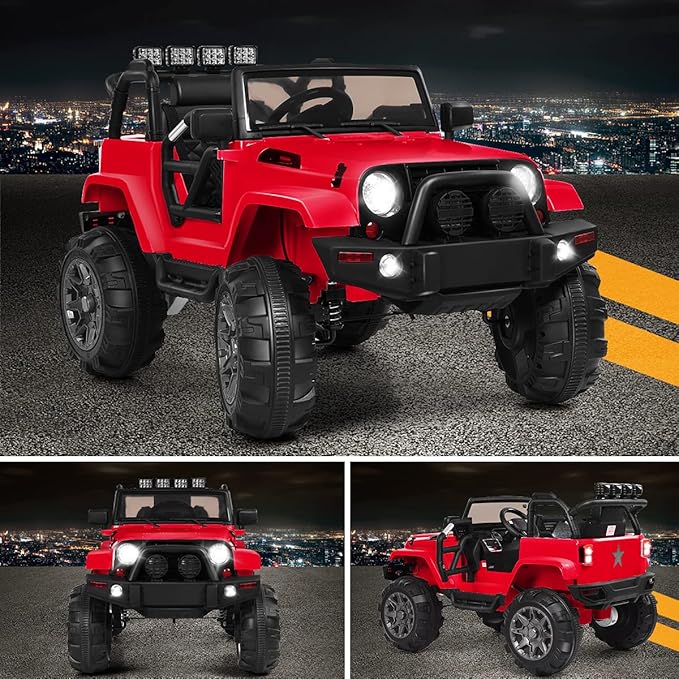 Costzon Ride On Car, 12V Battery Powered Electric Ride On Truck w/Parental Remote Control, LED Lights, Double Open Doors, Safety Belt, Music, MP3 Player, Spring Suspension (Red)