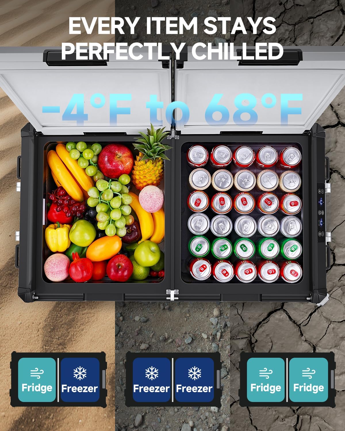 BODEGACOOLER 12 Volt Car Refrigerator, 100Quart (95L) Dual Zone Car Fridge APP Control, Portable Freezer, -4℉-68℉ RV Electric Cooler 12/24V DC &100-240V AC for Outdoor, Camping, Travel