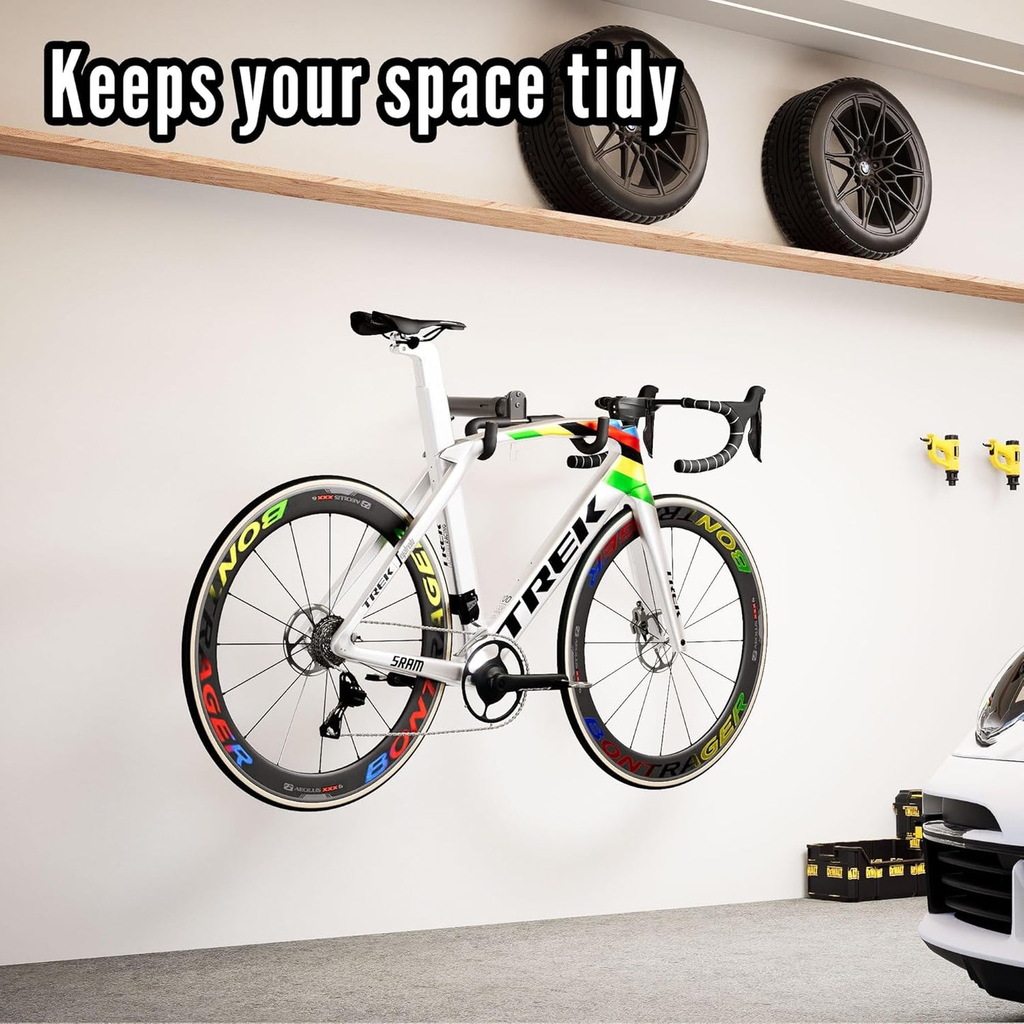 Bike Wall Mount Hanger - Adjustable Horizontal Bicycle Storage Rack for Garage and Home - Metal Hook Holder for Road, Mountain, and Hybrid Bikes(2 Pack)