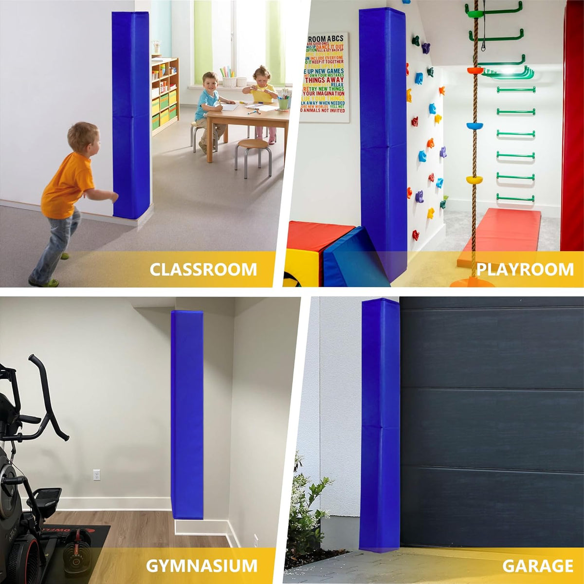 Wall Corner Guards & Edge Protector, Heavy Duty Wall Corner Protective Safety Padding, All-Weather 2 Sides Corner Pad for Gyms, Basketball Court, Playrooms, Garages,etc. (Blue, 6FT Tall 6in Sides)