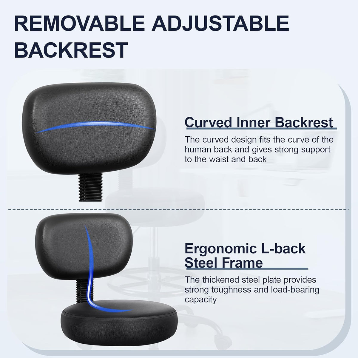 Drafting Chair with Backrest – Adjustable Foot Rest Rolling Stool with Wheels, PU Leather Swivel Stool for Office Spa Studio Lab Counter Salon Home Work Bar Kitchen Shop(Black)